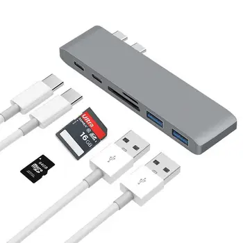 100tk bundle paketi KE_ 6 1 C-Tüüpi Rummu SD TF-Kaardi Lugeja Dual USB-Pordid Adapter