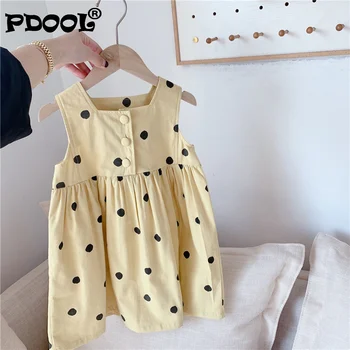 Uus 2021 Summer Baby Tüdrukud Polka Dots Kleit Korea Stiilis Lapsed Square Krae Riided Lastele Varrukateta Printsess Kleidid