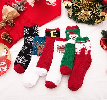 Jõulud Naiste Sokid Coral Fliis Põrandale Armas Sokid Punane Fliis Jõulud Sokid 1 Paar Paksud, Soojad Sokid Naine, Sokkide Hulgimüük