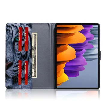 Raamat Flip Case For Galaxy Tab S7 Kate T870 T875 Tiiger Lõvi Hunt Värvitud Nahast Tablett Funda Samsung Galaxy Tab S7 Juhul 11