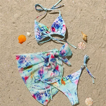 Äsja Naiste Side Bikini Komplekt Teemant Värvi Print Thong Suvel Rannas Supelrõivad Ujumistrikoo m99