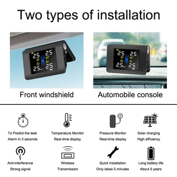 LEEPEE LED-Ekraan TPMS Auto rehvirõhu Jälgimise Süsteem Kütuse Säästmiseks Päikeseenergia, 4 Välis-või Sisseehitatud Andurid