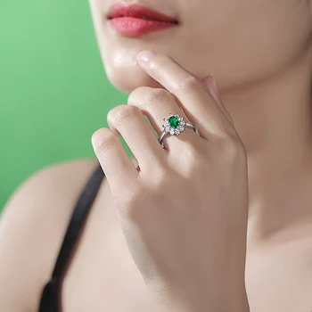 Päris Puhas Hõbe 925 Naiste Rõngad Kuju Lill Stiil 1 Karaat Kultiveerimismaterjali Emerald Unikaalne Disain Naiste Rõngad Ehted