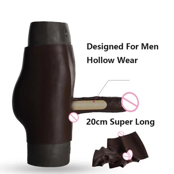 20cm Super Pikk Pehme Realistlik Strap-on Dildo Õõnes Silikoonist Peenise Kandma Püksid Sugu Mänguasjad Meeste Gay Vooruslikkus Vöö Täiskasvanud Tooted