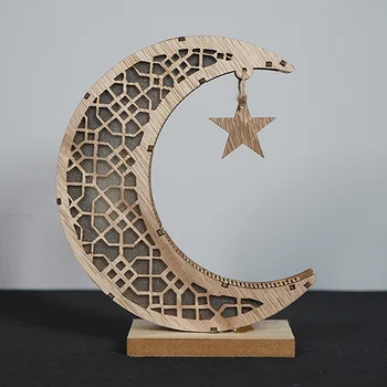 EID Mubarak Puidust Ripats Koos LED Lamp Ramadan Kaunistused Koju Islami Moslemi Poole Eid Decor Kareem Ramadaani