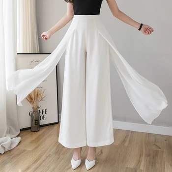 Naiste Sifonki Püksid Elegantne Office Daamid Valge Must Pükste Kõrge Vöökoht Suve Püksid korea Fashion Lai Jalg Püksid S-2XL