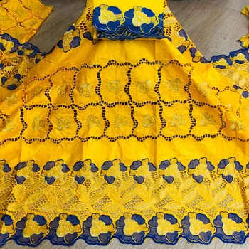 (5y+2ards/set) viimased kollane Aafrika õõnes välja bazin puuvillane pits kangas imeline tikand pool kleit BZ3211