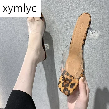 Suur Kingad 34-42 Leopard Printida Sandaalid Avatud Varvas Kõrged Kontsad Naiste Läbipaistev Sussid Selge Zapatillas Casa Mujer