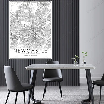 Must ja Valge City Kaart Newcastle City Kaart Plakat HD Prindi Seina Art Lõuend Nordic Landscape Painting puhul home Decor