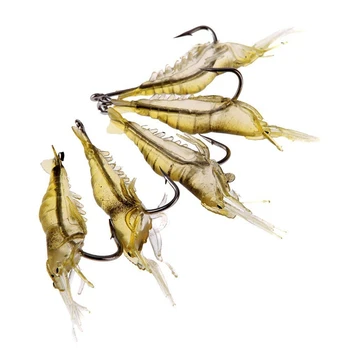 5 tükki 2g 4cm paindlik Super-kerge kujuline krevetid söödaks kala lõhn terav sööt konksu (Kollane)
