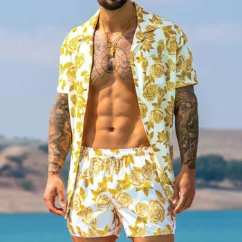Meeste Havai Komplekti Trükkimine 2021 Suvel Lühikesed Varrukad Nuppu Särk Beach lühikesed Püksid Streetwear Casual Meeste Ülikond 2 Tükki, S-3XL Särgid