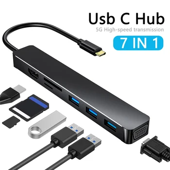 7 1 Tüüp C-HUB-USB-C VGA/HDMI-Ühilduvate 3 USB 3.0 Pordid SD - //TF-Kaardi Lugeja USB-C Adapter sobib MacBook Sülearvuti, PC Arvuti