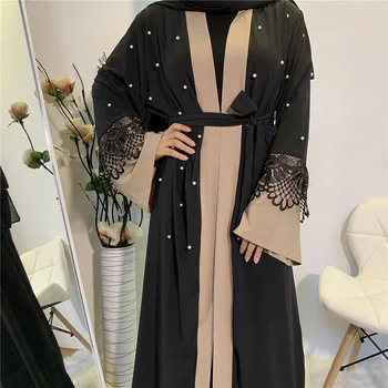 Uus prantsuse mood naiste pits õmblemine pärlitest vöö Moslemi naiste hommikumantel Ramadan mošee kimono Islami kauhtana casual kleit rüü