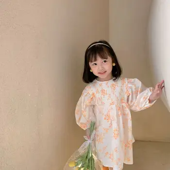 7346 Laste Lepinguosalise Kleit 2021 Kevadel Tüdrukute Lilleline Mull Varrukas Kleit Korea Plumeria Printsess Kleit Beebi Tüdruku Riided