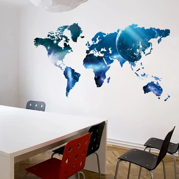 3D Seina Kleebis Sinine Planeet Maailma Kaart Klassiruumi Office elutuba Home Decor Diy Prindi Pannoo Kunst Pvc Seina Decal