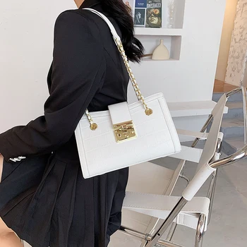 Muster Square Krokodill kott 2021 Fashion New Kõrge kvaliteediga PU Nahast Naiste Disainer Käekotis Kett Õlal Messenger Kott