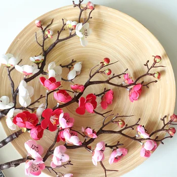 1 Tk mittekootud Kangast Punane Plum Blossom tehislilled Hiina Uue Aasta Kodu Poole Pulm DIY Teenetemärgi Võltsitud Taim
