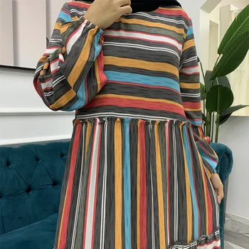2021 Uus Moslemi Naiste Kleit Värvi Triip Prindi Kleit Türgi Islami Dubai Suur Ekraan Fashion Euroopa ja Ameerika Pikk Seelik