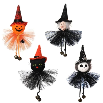 Halloween Ripats Must Kass Kõrvits Nõid Vaimu Nukk Halloween Drop Ornament Hirmutamiseks Kõrvits Nõid Kassi Luukere Tilk Decor