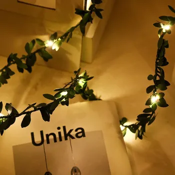 LED Paindlik vasktraat Kunstlik Leht Roo Tuled Jõulud Pulmapidu Dekoratsioon Roheline Leht Vanik String Tuled
