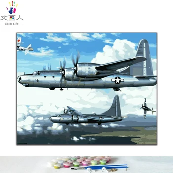 DIY Värvaineid Pilte Numbrid sõjalennukid Pilt Joonis Leevendust, Värvimine poolt Numbrid Raamitud Kodus Maastikku, Lõuend