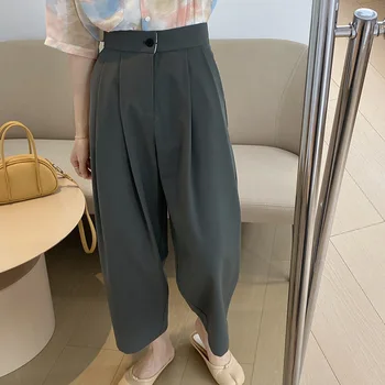 Nurmore Naiste Stiilne Mood Office Kanda Otse Ülikond Püksid Vintage Kõrge Vöökoht Naine Pahkluu Pikkusega Püksid Naiste Püksid