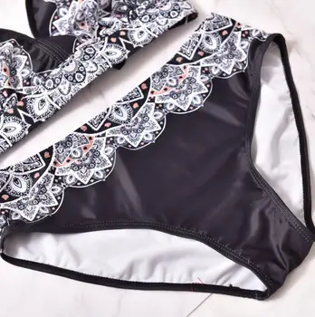 2019 Naiste Pluss Suurus Sidemega Bikiinid Komplekti Pits Flower Print Polsterdatud Push-Up Bikiinid Jagada Suured Keha Ujumistrikoo Beachwear Bikinis