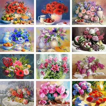 GATYZTORY 60x75cm Frameless Värvimine Poolt Numbrid Lilled, Lõuend Pilte Numbrid Kodu Kaunistamiseks DIY Stiilis Minimalism