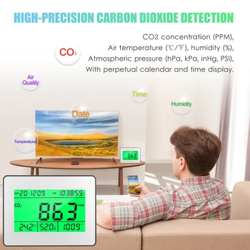 Süsinikdioksiidi Detektor õhukvaliteedi Monitor Arvesti Andmete Logimine Kella Funktsioon 5.5 Suur LCD Seina Monteeritavuse CO2 Detektor