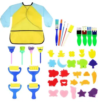 Laste Varase Õppe Käsn Värvimine Pintslite Komplekt, 42 Tükki Sponge Joonise Kujundid Värvi Käsitöö Pintslid Väikelastel Assortii Patte