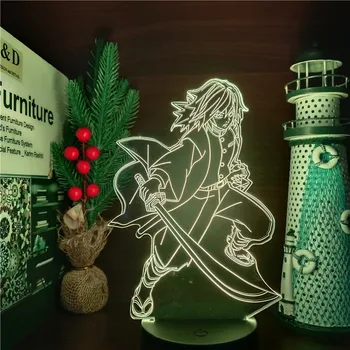 Anime Kimetsu No Yaiba Giyu Tomioka Joonis Kerged 3D Led Illusioon Nightlights Värvi muuta Lamp Home Decor