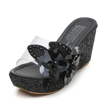 2021 aasta suvel moe mugavad naiste sandaalid sussid jalg crystal lilled vabaaja sandaalid sussid wedge kontsad 35-40