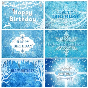 Palju õnne Sünnipäevaks Sinine Külmutatud Taustaks Fotograafia Jää Lumi Külmutada Princess Tüdruk Sünnipäeva Fotostuudio Taust Vinüül