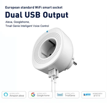 Smart WiFi Pistikupesa EU Pistik Double USB-Port Smart Pistik Toetust Alexa Google ' i Kodu Smart Home Wifi Pesa