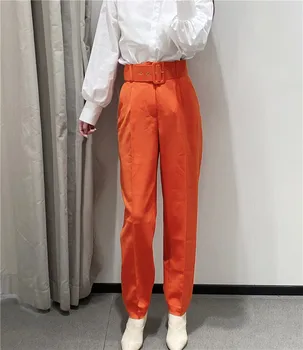 Hot Müük Naised candy värvi püksid, lilla, oranž, beež värvi stiilne äri Püksid naiste võltsitud tõmblukk pantalones mujer püksid P616