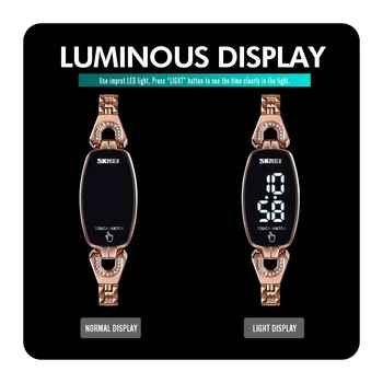 5tk/palju SKMEI LED Touch Naiste Kellad Diamond Slim Digital Naiste Käekellad Roostevabast Terasest Rihm Veekindel reloj mujer 1588