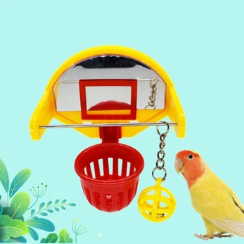 Naljakas Papagoi Birds Mänguasjad Mini Korvpalli Hoop Rekvisiidid Parakeet Bell Ball Närida Mänguasi W0YF