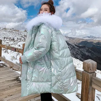 Roosa läikiv sulejope reaalne mongoolia lamba karusnaha krae 90% valge part alla naine talve mantel