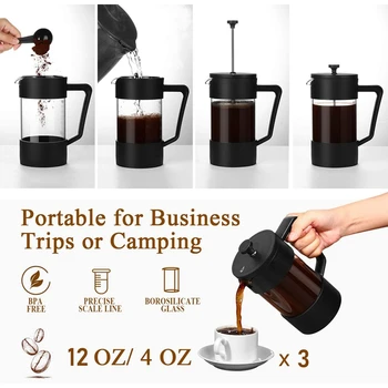 Prantsuse Press Coffee & Tea Maker 12Oz, Paksenenud boorsilikaatklaasist Kohvi Vajutage Rooste-Vaba ja Nõudepesumasin Ohutu,Must