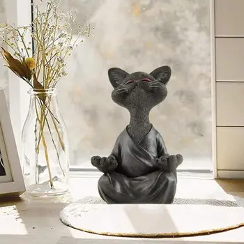 2021 Veidrad Must Buddha Kass Figuriin Meditatsiooni Jooga Laekuva Õnnelik Kass, Decor Kunst Skulptuuride Aed Kujud Home Decor