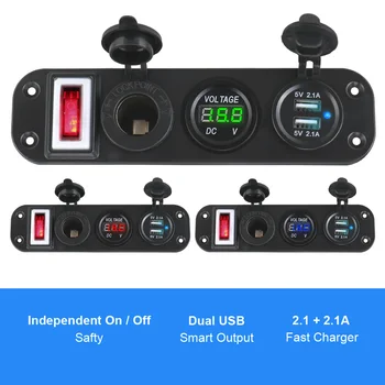 Double USB-Auto Switch Panel LED-Ekraan, Digitaalne Voltmeeter Vooluvõrku Auto Laadija 5V 2.1 +2.1 12-24V