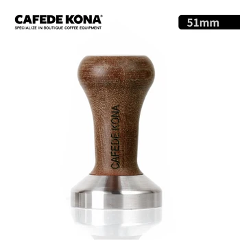 CAFEDE KONA tamper baasi korter 51/ on 57,5 mm, roostevabast terasest -, kummi -, puidu-käepidemed barista vahend espresso veski Käsitsi valmistatud kohvi tamper