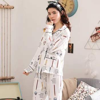 Naiste kevad ja sügis 2019 uus cartoon pidžaama naiste puuvillane pikk varrukas kampsun, kaks tööd korea suured naised pajama komplekti