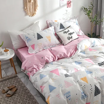 Nelja-osaline voodipesu lihtne puuvillane topelt leibkonna voodi lehel tekk katab tiheneb lihvimine ühiselamu voodi sheetp valge roosa värv