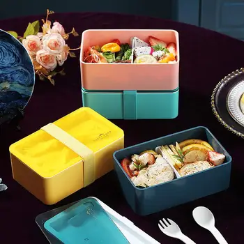 Jaapani-stiilis Strappy Bento BoxStudent Täiskasvanud Office Perekonna Lunch Box Ristkülikukujuline Kaasaskantav Lunch Box Loominguline Mugav