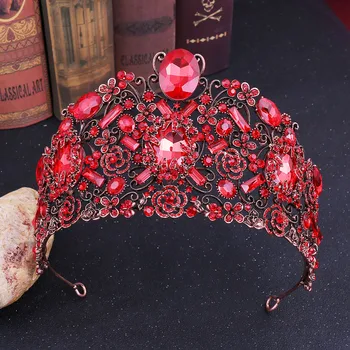 Barokk Vintage Kristall-Lill Morsiamen Tiaras Suur Kroonid Naiste Lilla Rhinestone Kõnniteed Royal Queen Diadem Pulmad Juuksed Tarvikud