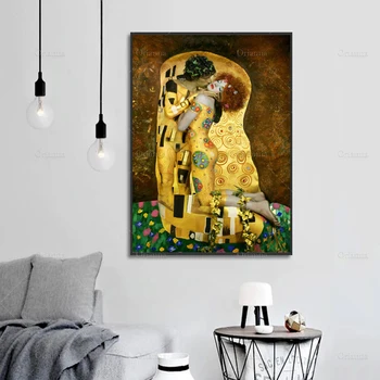 Kollane Gustav Klimt Suudlemine Lõuendile Maali Joonis Maali Seina Art Postitus ja Trükib Kodus Decora Pilt õlimaal Wall Decor