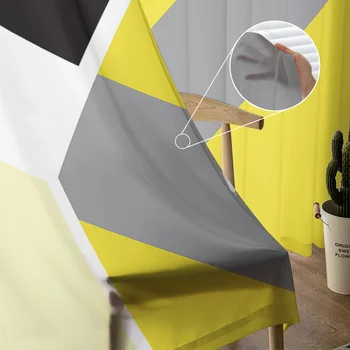 Abstract Yellow Geomeetriline Tekstuur Tülli Kardin Voile Läbipaistev Tüll eest Magamistuba elutuba Köök Õhuke Akna Kardinad