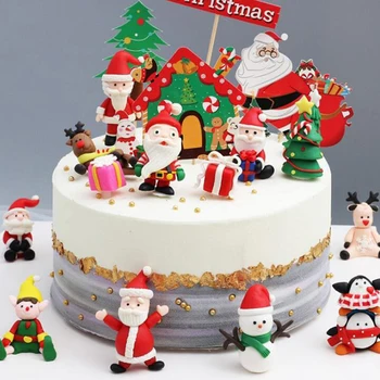 1TK Cartoon Christmas Cake Kaunistused Jõuluvana Põtrade Snoeman XMAS Cake Toppers