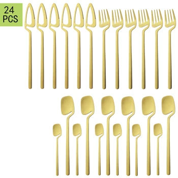 24pcs Dinnerware 304 Gold Stainless Steel Set Table Dinner Knife Fork Spoons Dessert Teaspoon Cutlery Set Kitchen Home Tableware